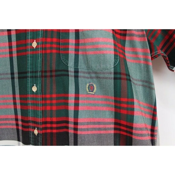 Tommy Hilfiger Long sleeve button down Shirt Red Green Plaid Mens M 100% Cotton - Picture 3 of 5
